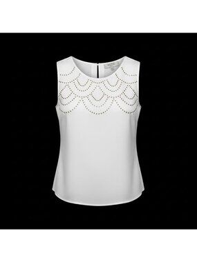 NEW Kasper Womens L White Sleeveless Top Chic Blouse Gold Studded Design Elegant